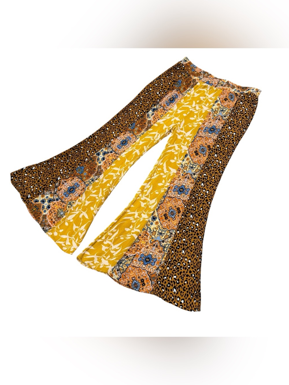 Umgee Leopard and Floral Print Paneled Flared Leg Palazzo Pants